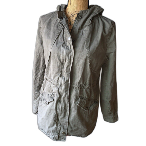 Love Tree Olive Green Military Jacket Drawstring Waist Distressed Size MEDIUM - Picture 1 of 12